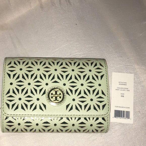 Tory Burch Mint Julip Robinson Floral Wallet NEW - Picture 1 of 5
